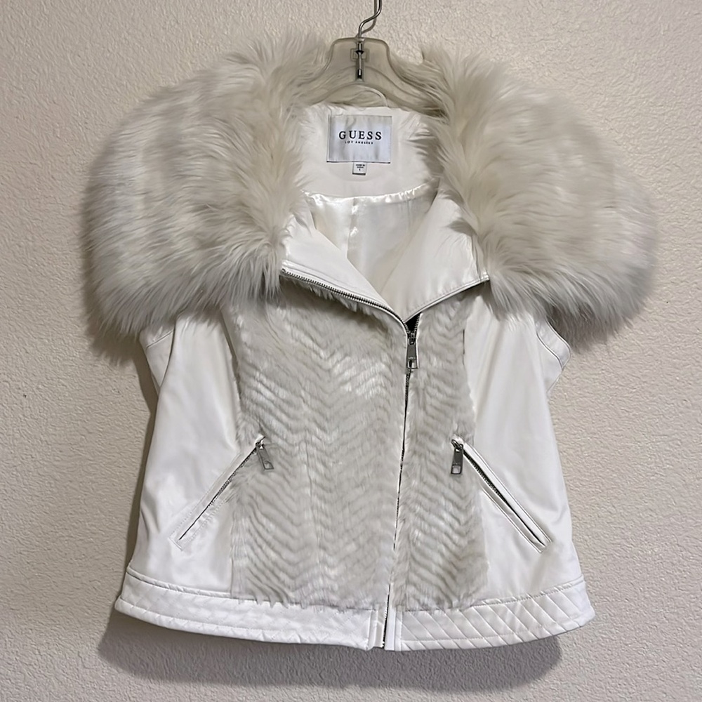 Guess - White leather Faux Fur Vest - Size Large